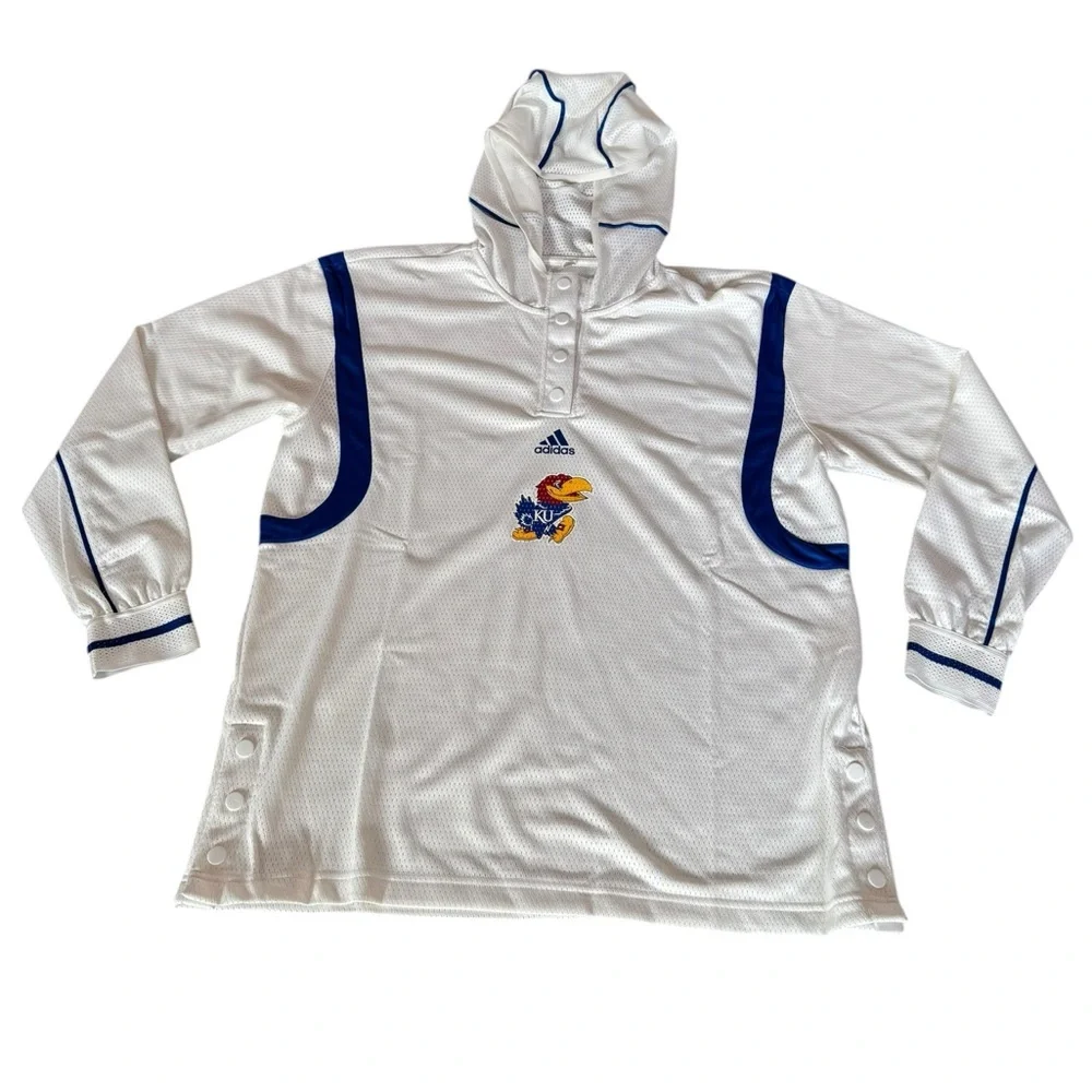 NWT Adidas Men’s Large Kansas Jayhawks White Hooded Basketball Warm Up‎ Shirt